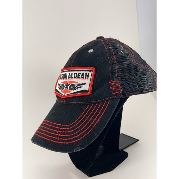 Jason Aldean Burn It Down Tour Hat Trucker Cap Black Red Snapback Concert Merch - Picture 3 of 7